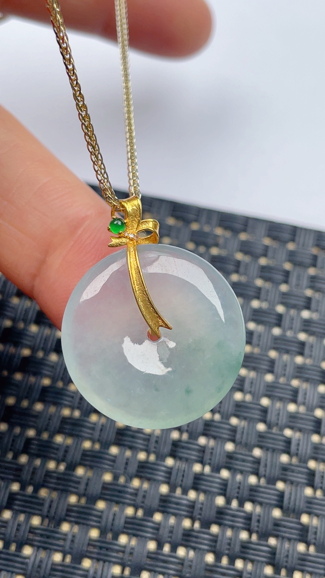 缅甸天然翡翠A货冰飘花平安扣吊坠尺寸22.7-4.5