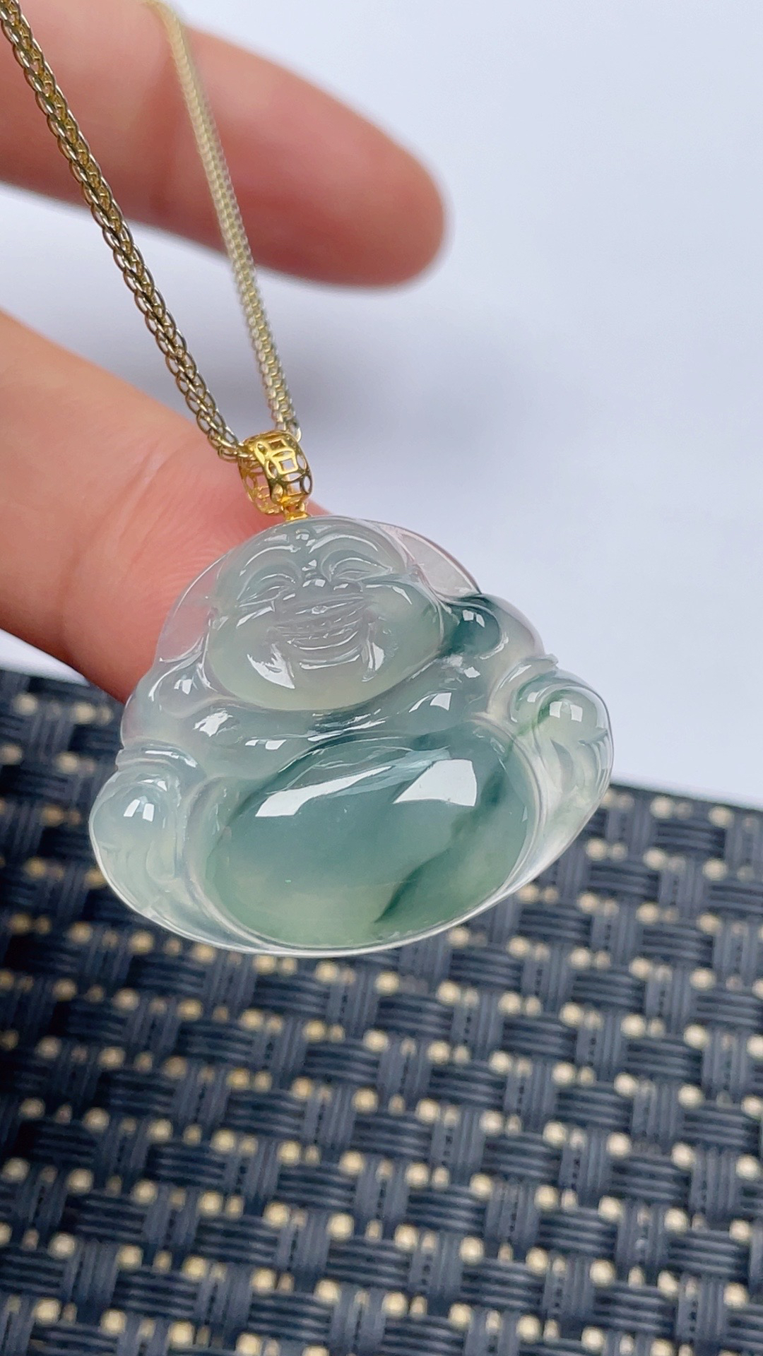 缅甸天然翡翠A货冰飘花佛公吊坠尺寸23.6-28.6-6.9