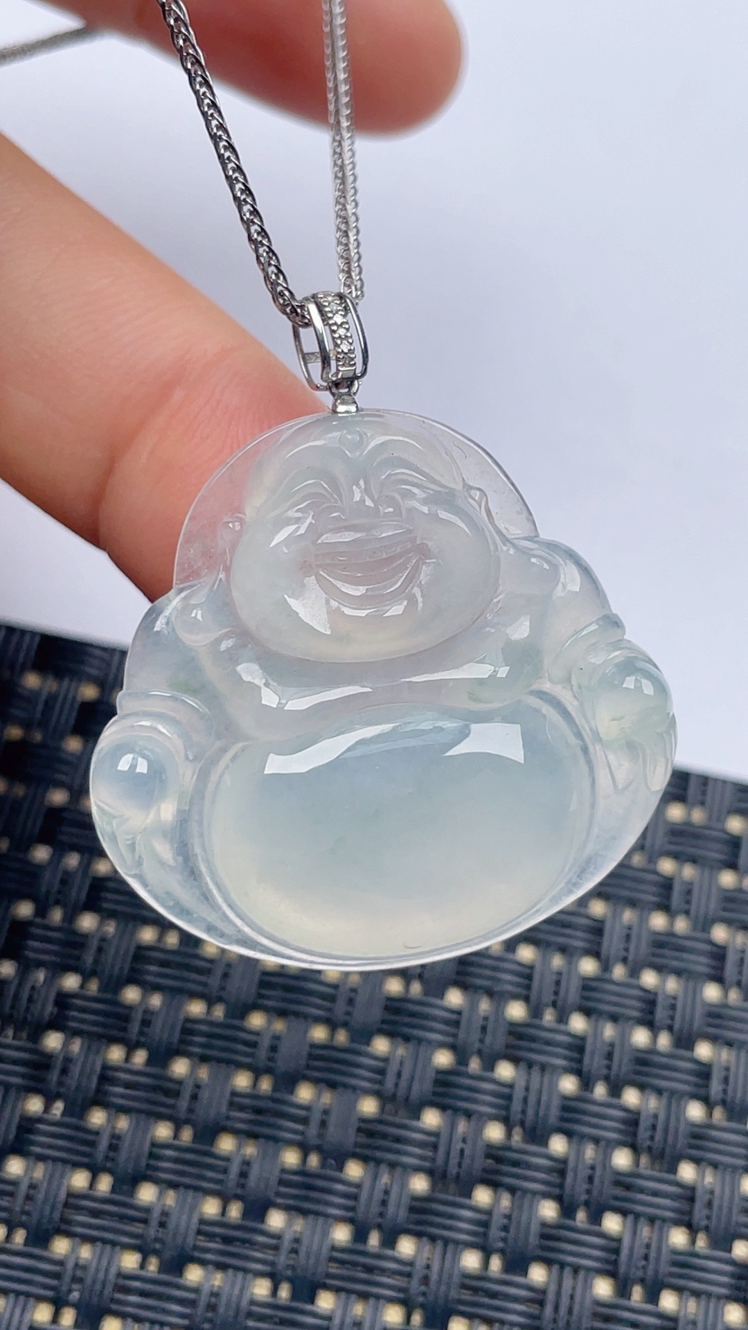 缅甸天然翡翠A货冰飘花佛公吊坠尺寸31.9-33.6-6