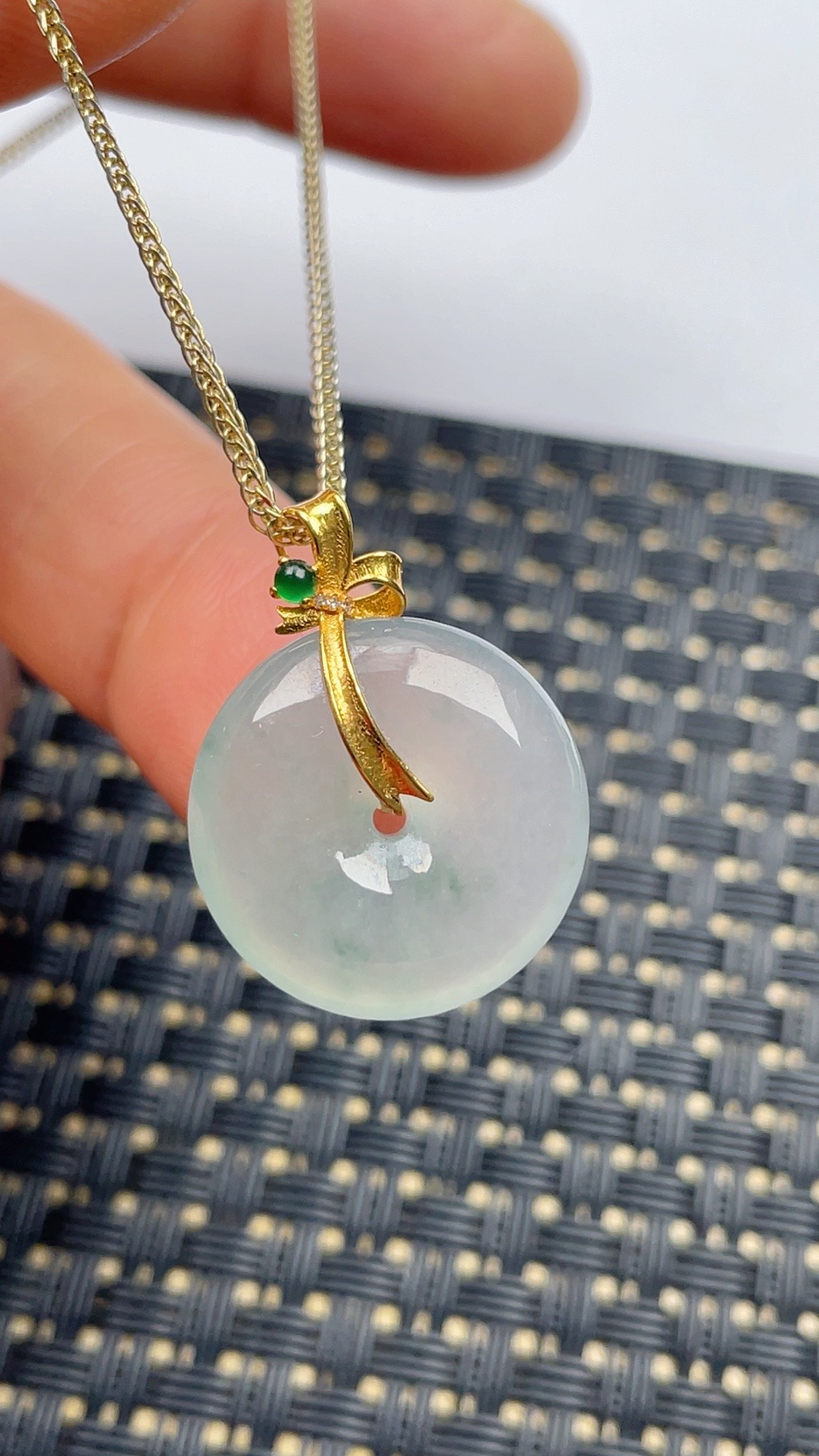 缅甸天然翡翠A货冰飘花平安扣吊坠尺寸19.2-5.6