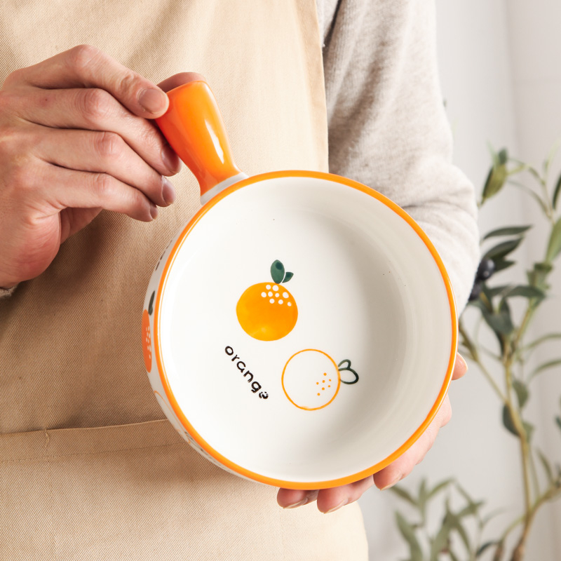 大桔大利手把碗陶瓷釉下彩6英寸烤餐碗家用网红可爱创意酸奶5寸