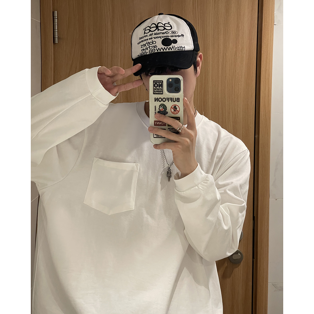 280克长袖t恤秋季打底衫男宽松百搭日常基础款日系圆领内搭潮上衣