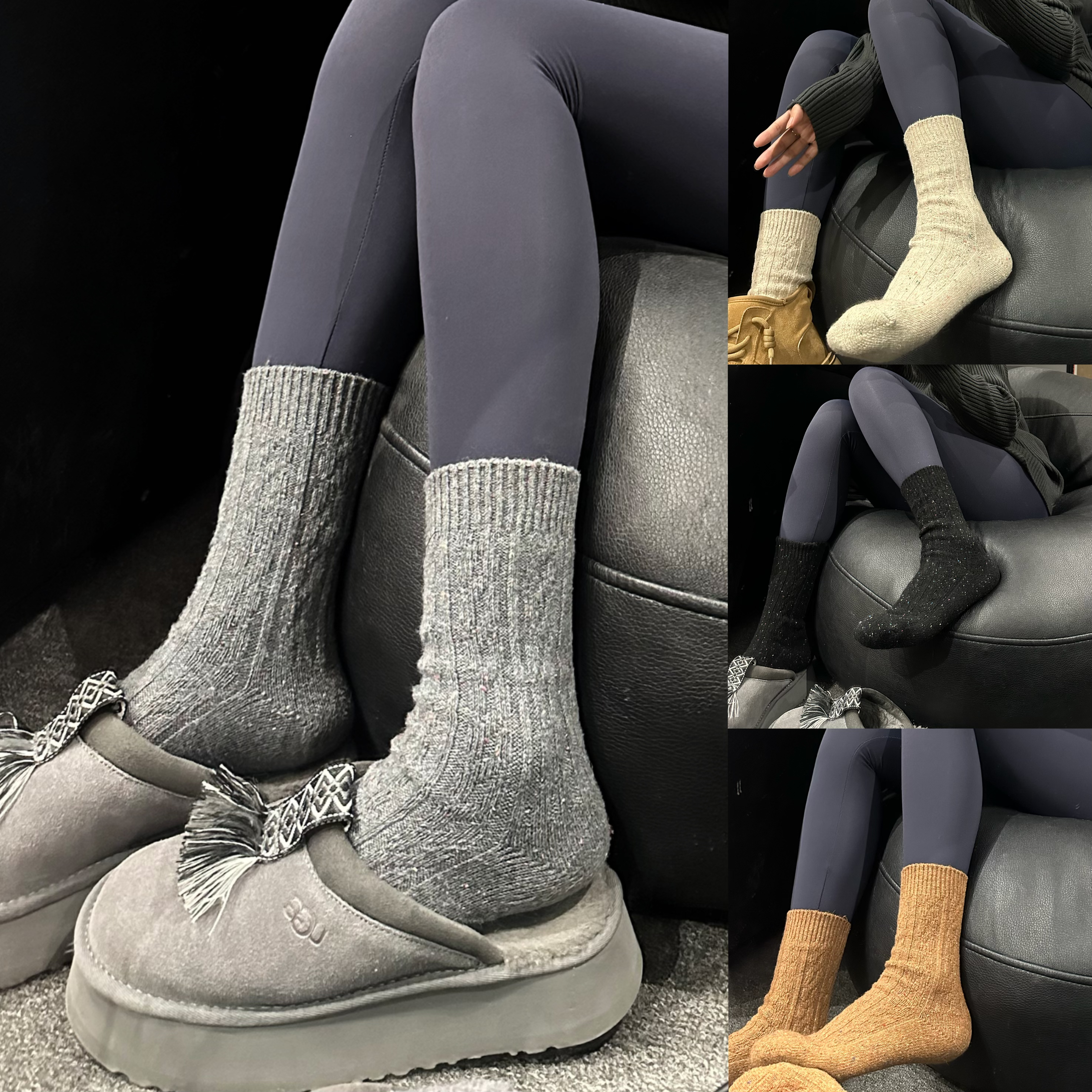 （老三）韩版加厚保暖堆堆袜简约慵懒风针织袜复古羊毛满天星中筒袜