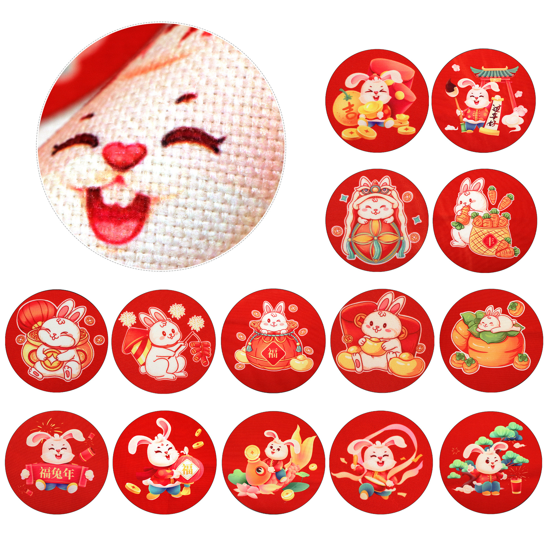 新款国潮兔子亚麻布全涤帆布料手工DIY底画布辅料,1Yc34716