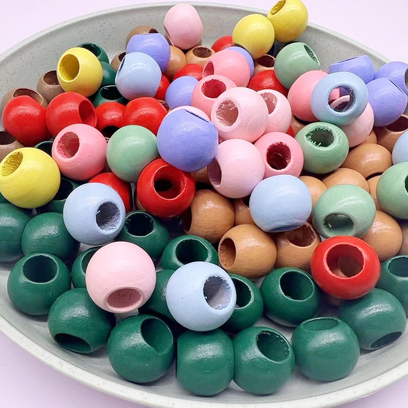 厂家直供20mm大孔糖果色彩色荷木圆珠散珠原木珠子diy饰品配件