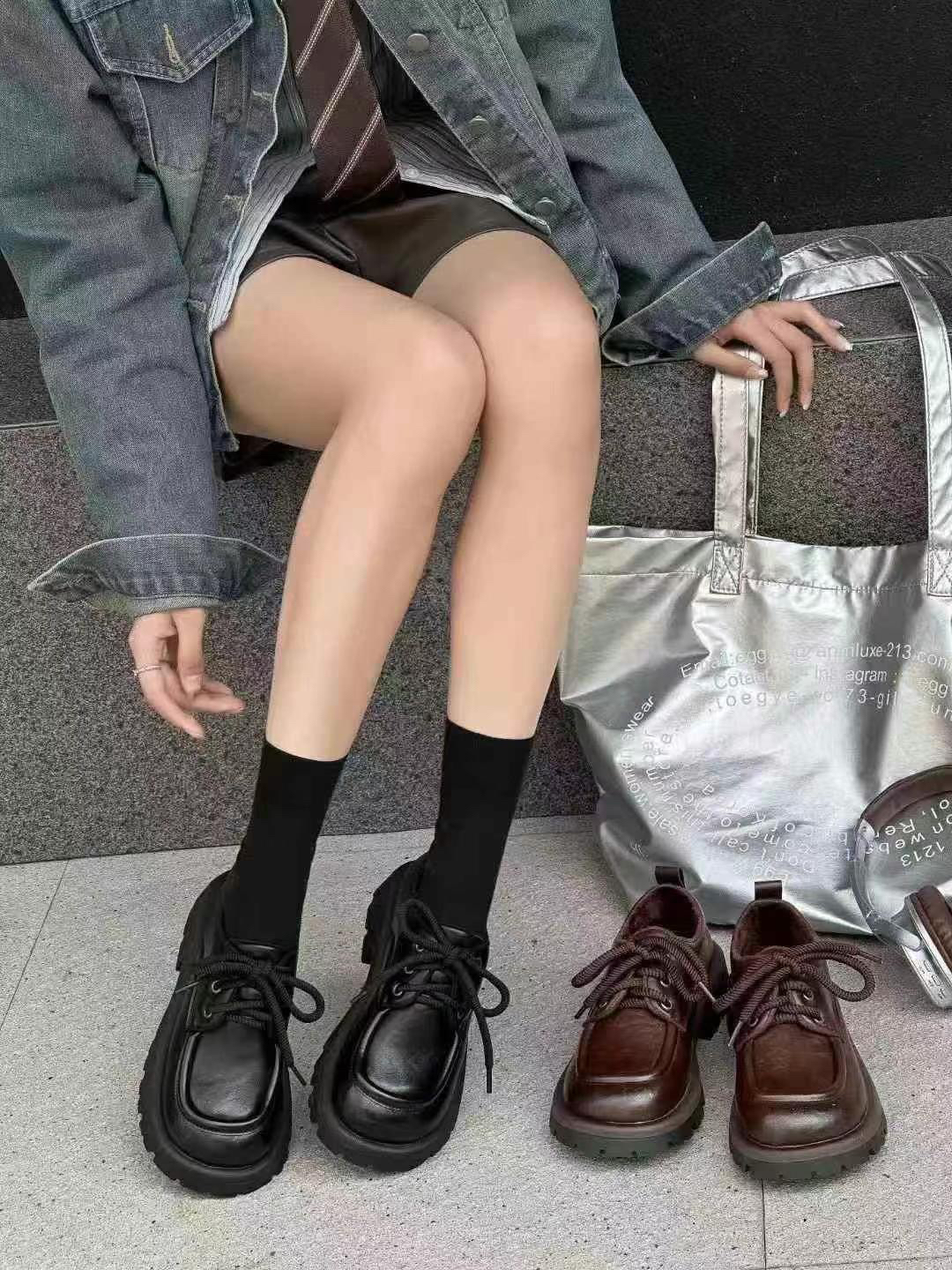 复古英伦风黑色小皮鞋乐福单鞋女