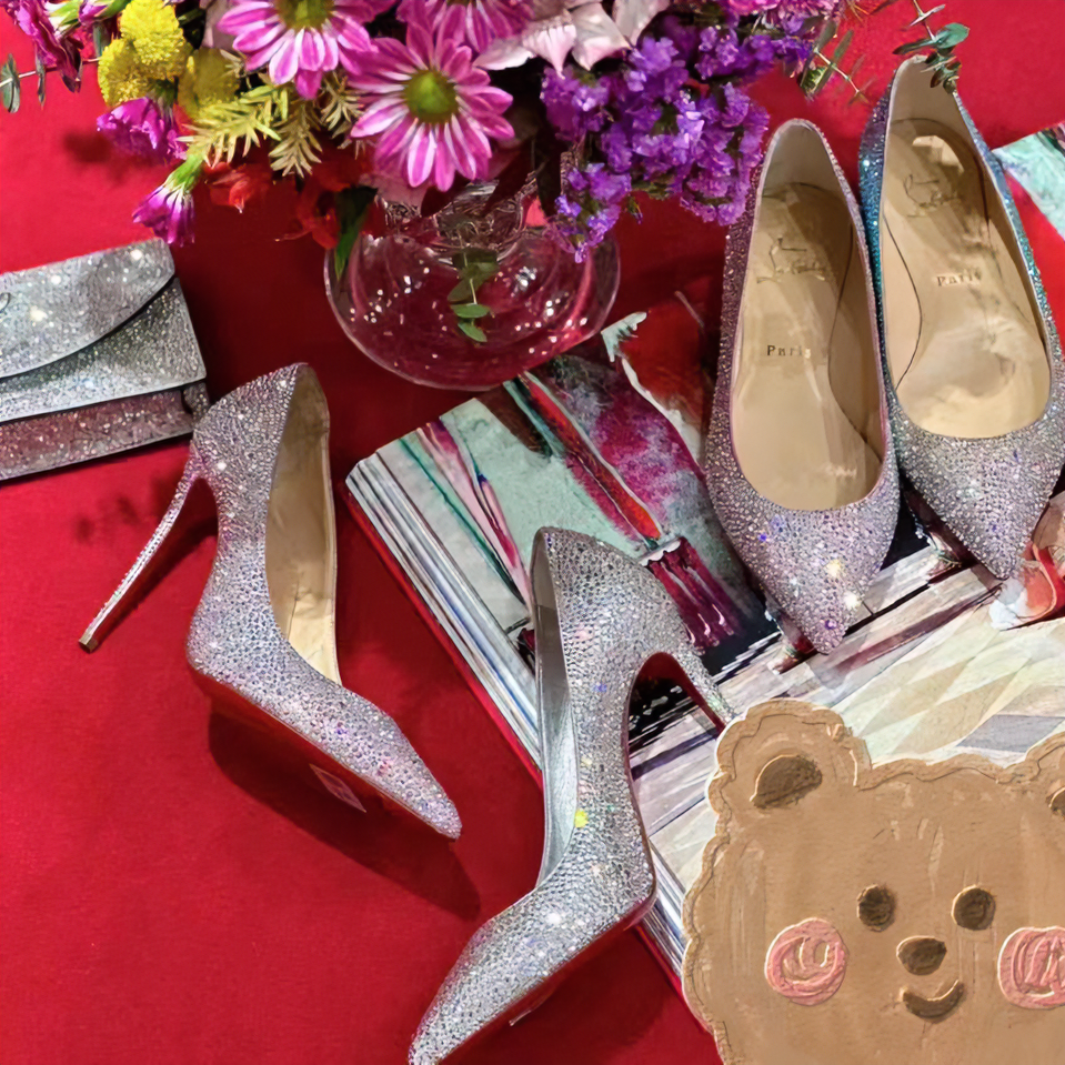 【秋冬新款】CL高跟鞋满钻粉色公主风细跟秋宴会伴娘婚宴红底高跟鞋