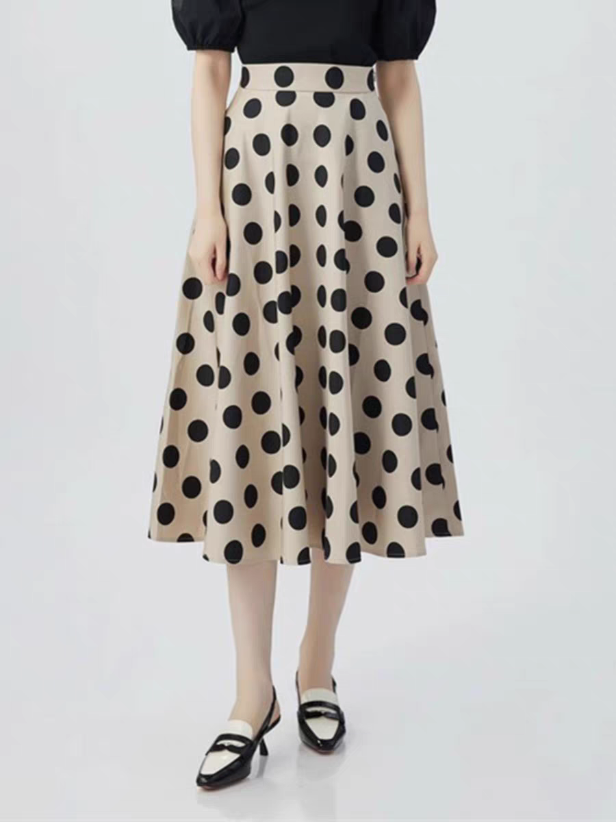 （商场同款）2024夏秋新款高腰圆点A字百褶百搭气质半身裙女款女装