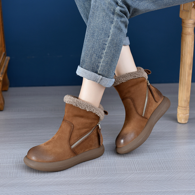 | 晚来天欲雪 | 3.5公分 头层牛皮复古森系冬季真皮短靴 5678