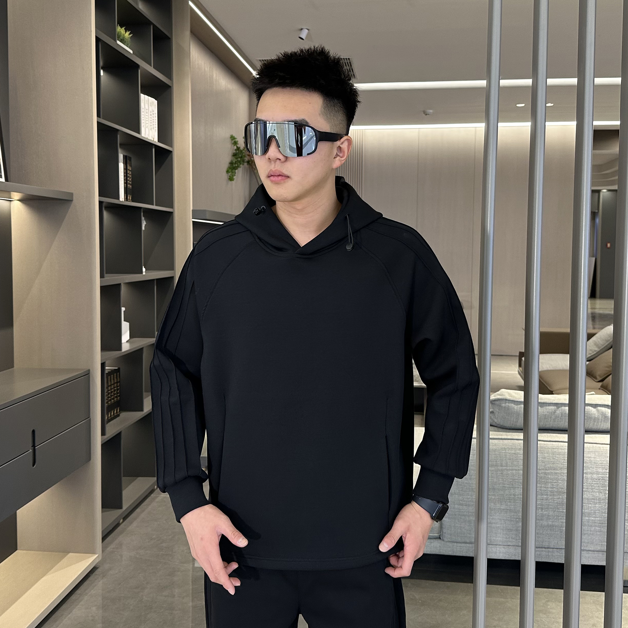 男士加厚连帽百搭卫衣宽松休闲重磅高克重立体压褶运动卫衣24041