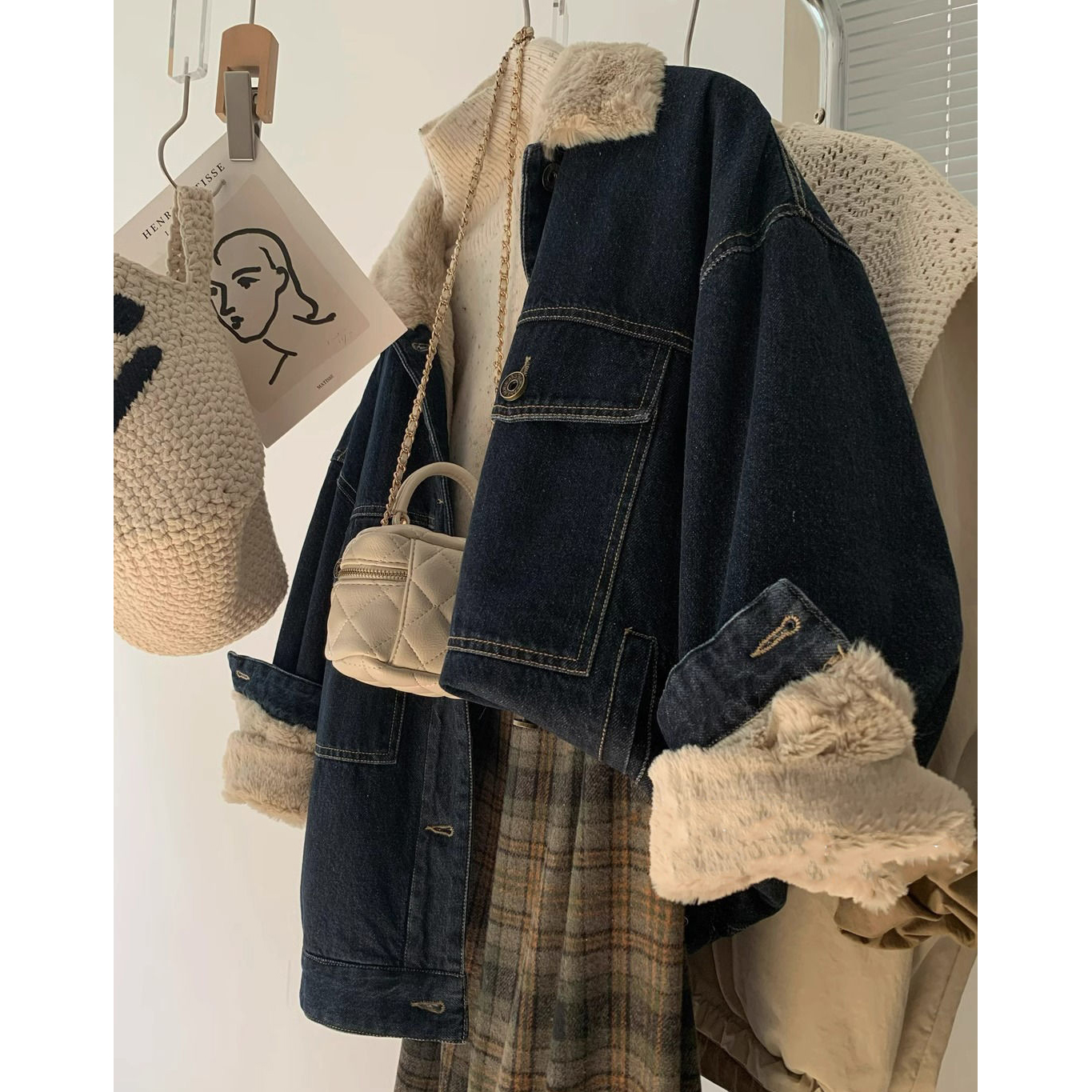 慵懒风穿搭加绒牛仔外套棉衣秋冬季新款宽松显瘦休闲夹克长袖上衣