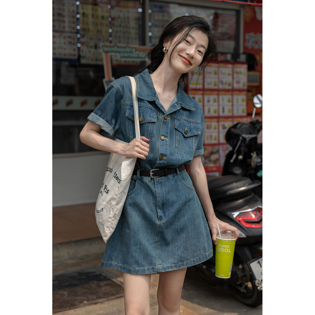 港味复古牛仔连衣裙女2025年春夏新款一整套搭配小个子牛仔连体裙