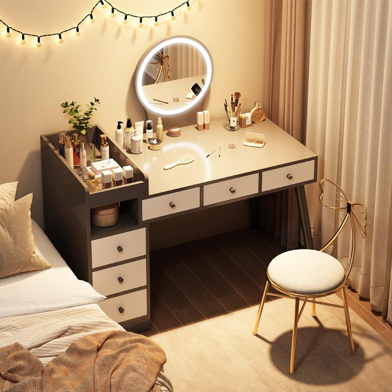 【怡然家具】梳妆台卧室现代简约奶油风镜子小型书桌床头柜斗柜