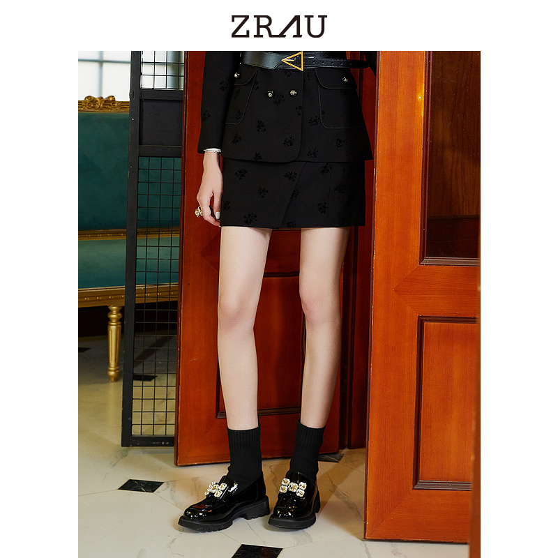 【达人专属】ZRAU提花修身A字型短裙半身裙91150043714