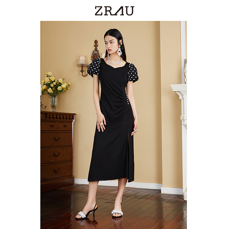 【达人专属】ZRAU气质法式优雅修身简约连衣裙A1130321139