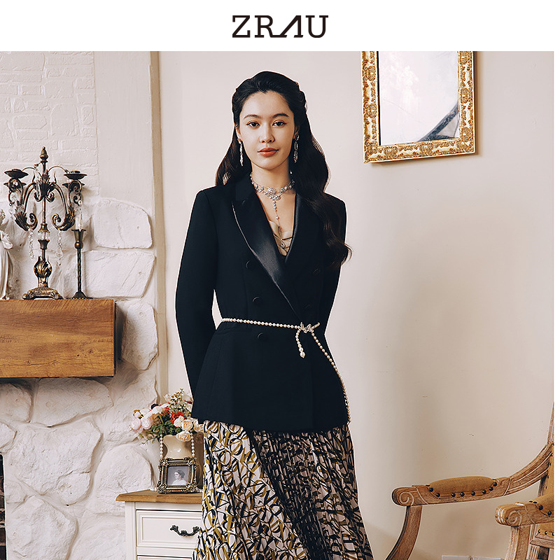 【专属】ZRAU轻奢时尚黑色双排扣休闲西装外套91040613915