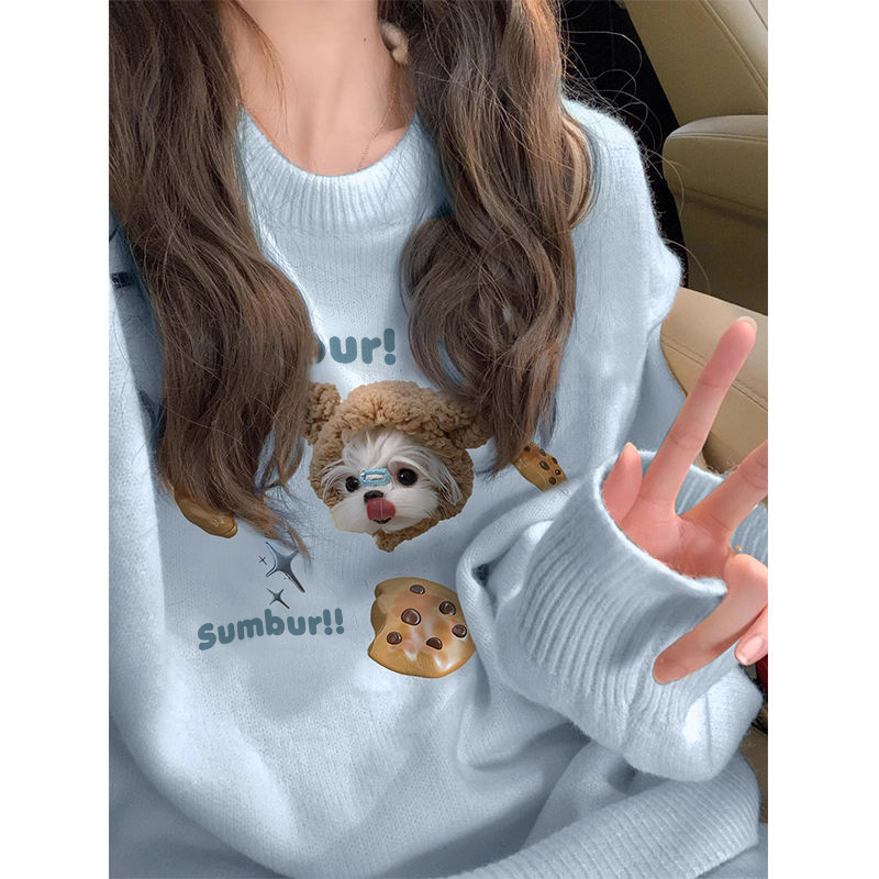 秋冬新款慵懒宽松感毛衣女韩系设计感ins风加绒加厚针织上衣