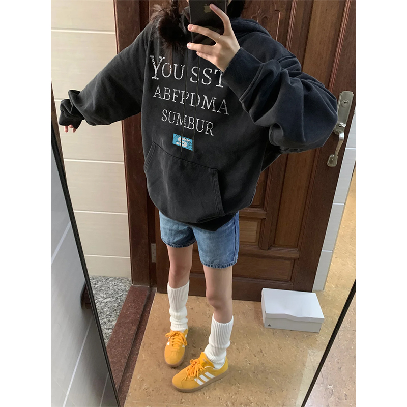 秋冬长袖时尚连帽衫卫衣女学生加绒加厚宽松潮流印花套头外套