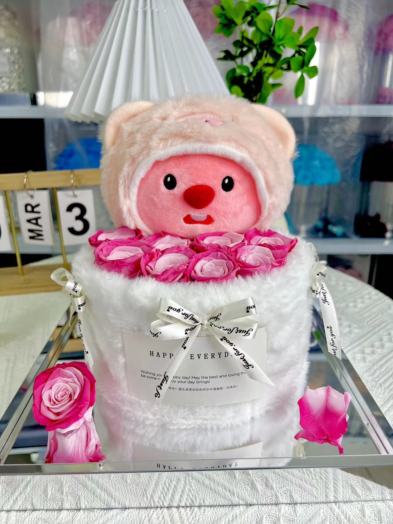 小海狸loopy永生玫瑰抱抱桶 圣诞礼物送女友送闺蜜生日礼物情人节