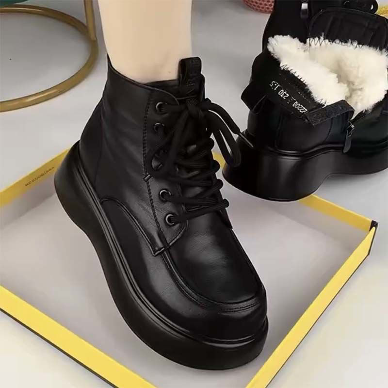 红蜻蜓牌新款马丁棉靴松糕厚底短靴冬季皮毛雪地一体皮毛女靴加绒