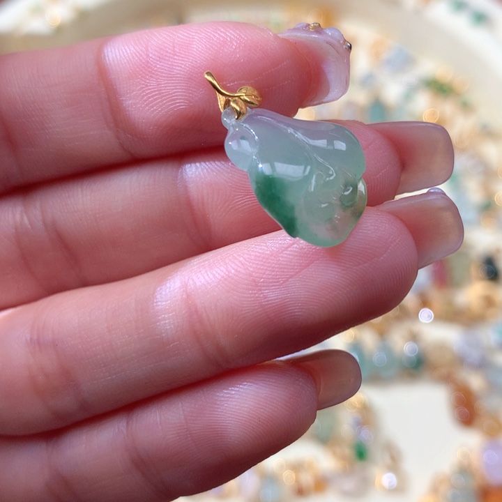 翡翠颈饰18K金镶嵌有纹 不介意拍