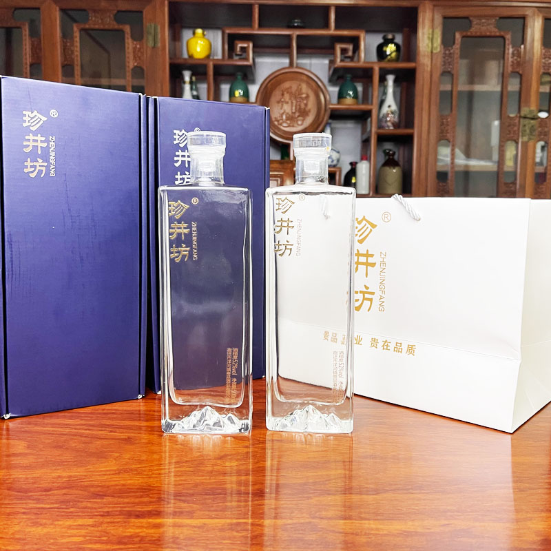 珍井坊绵柔浓香纯粮老酒单瓶礼盒52度送礼水晶透明52度500