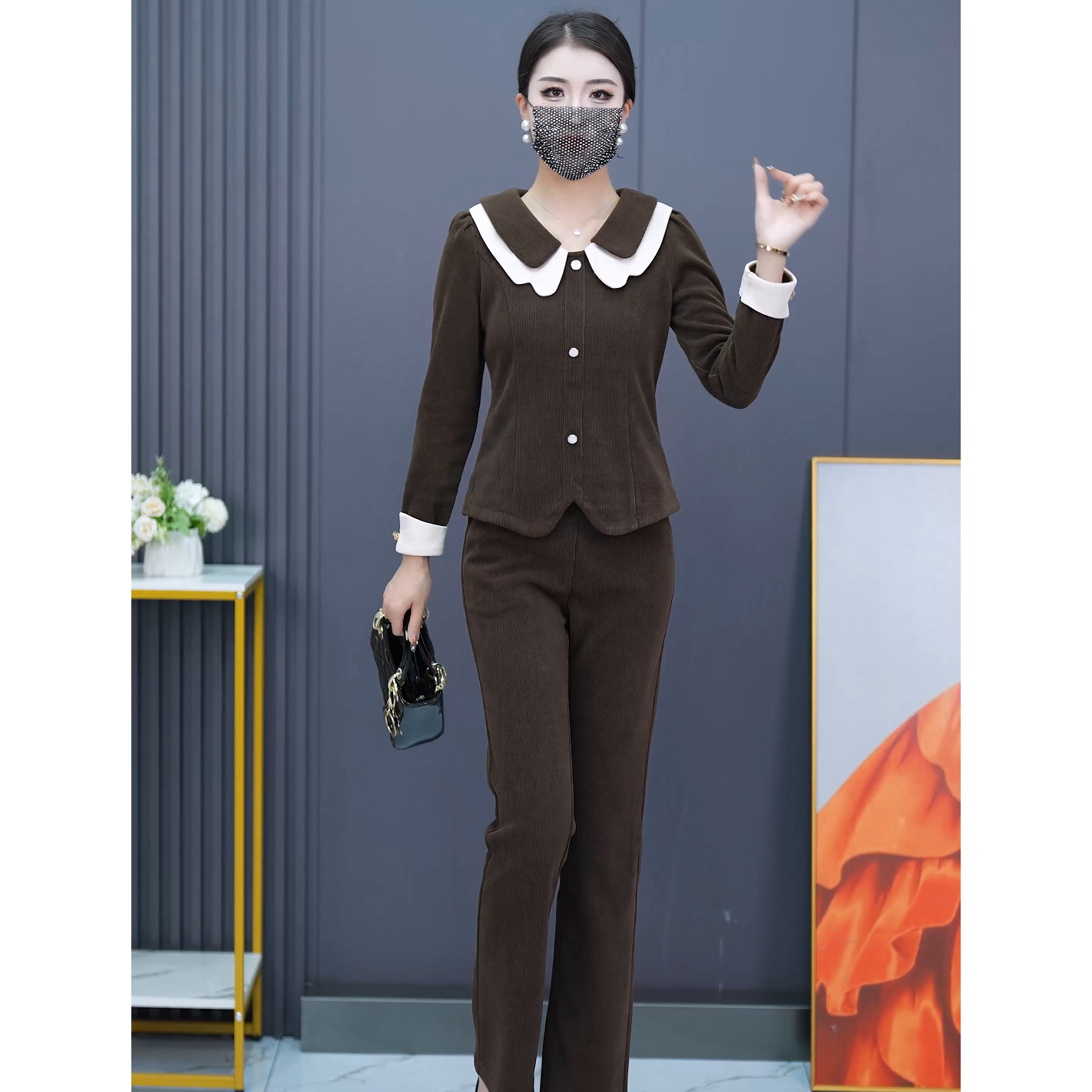 2024秋冬时尚洋气显瘦女神气质显高显瘦显腿长加绒休闲减龄套装