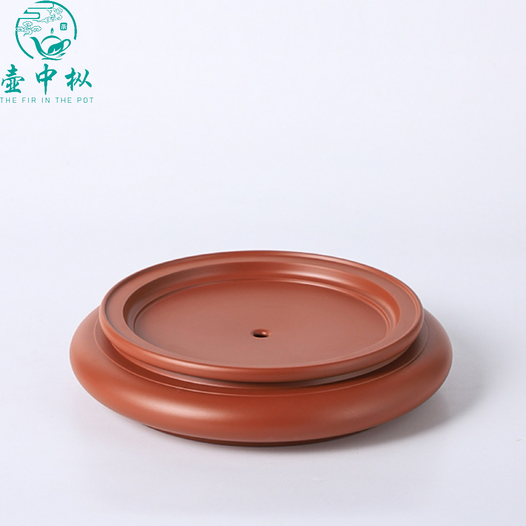 简约10寸原矿朱泥扁茶盘茶船茶海双层茶道圆形家用茶托干泡台茶盘