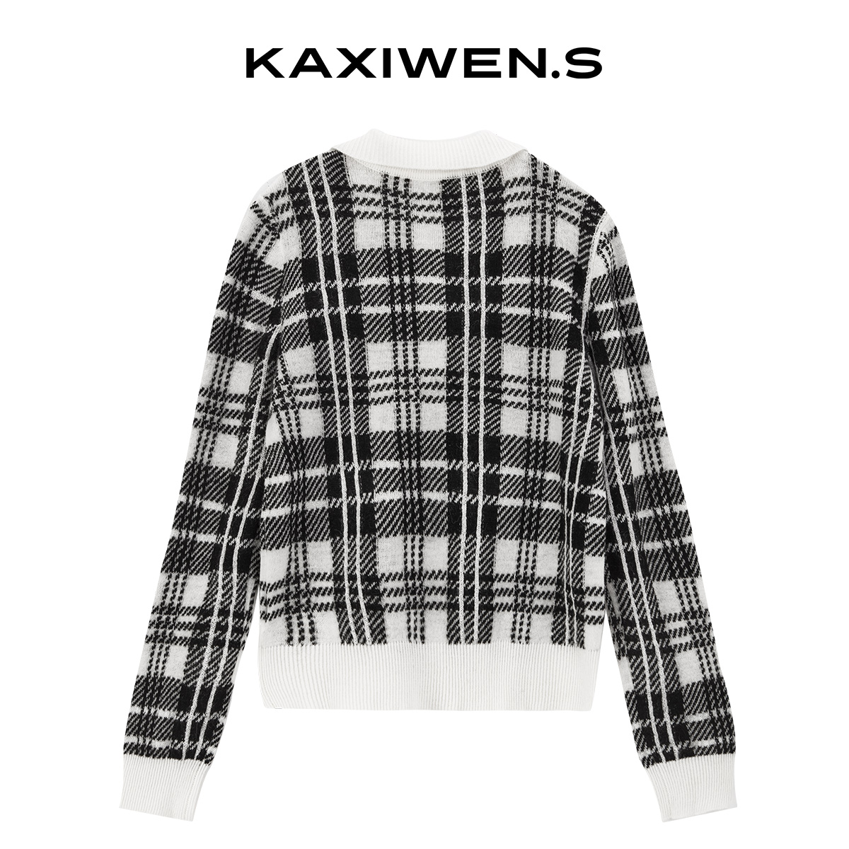 【达人专属】格纹时尚短上衣绵羊毛针织衫X09AZE8520