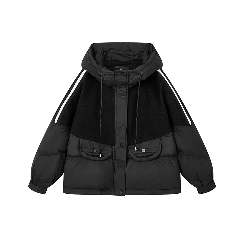 【直播专享】休闲时髦羽绒服羊毛呢拼接黑白撞色外套X09BYS8777