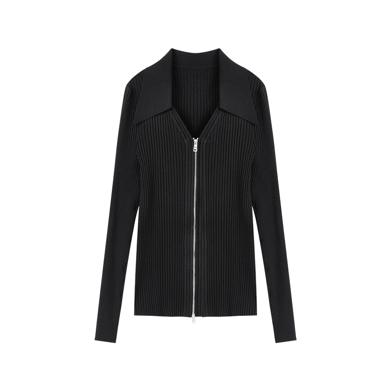 【柠檬专属】简约修身针织衫设计感V领双拉链上衣X07BWS3551