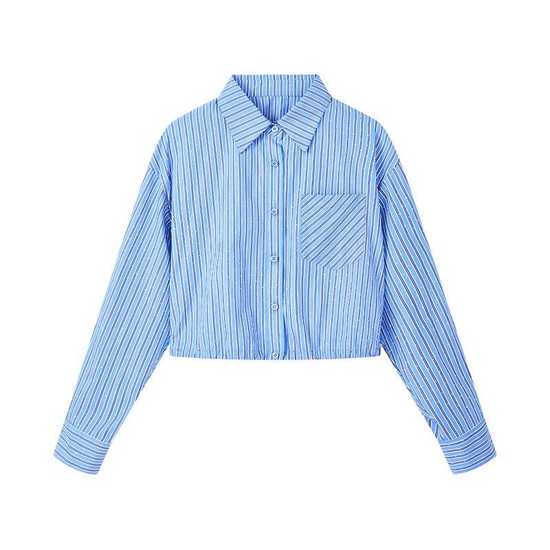 【小余专属】休闲简约衬衫纯棉撞色烫钻百搭上衣女D08BCN9025