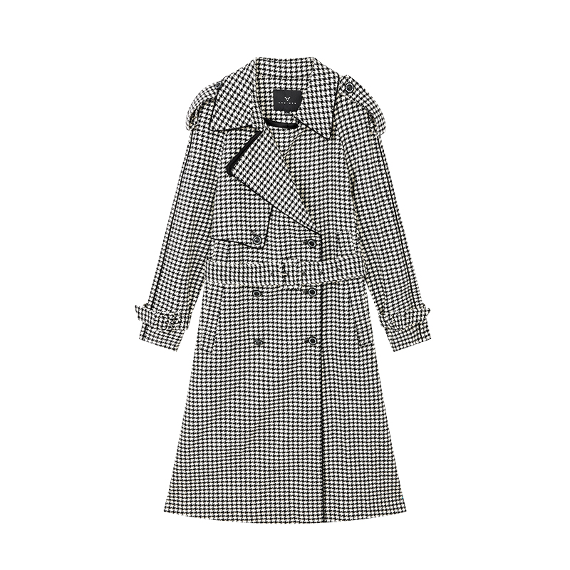 【女乔专属】英伦风复古千鸟格风衣时尚气质外套N1226