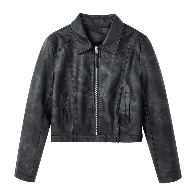 【女乔专属】短款机车气质翻领皮衣N7741