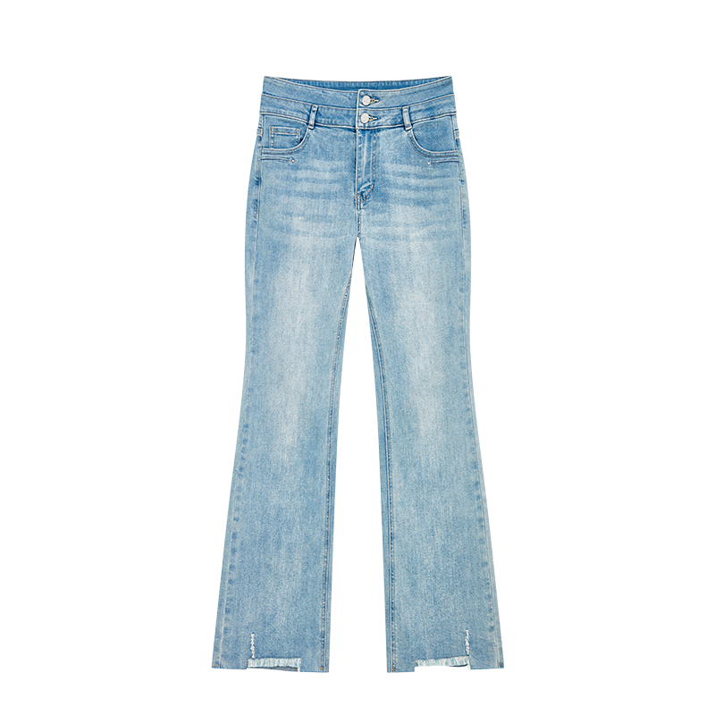 【女乔专属】高腰复古牛仔显瘦水洗毛边喇叭裤子S1622