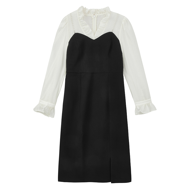 【CC专属】法式拼接优雅气质假两件开叉裙子S1088