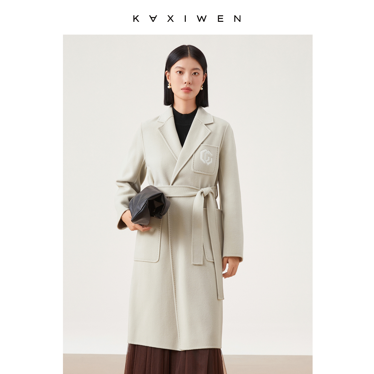 【达人专属】绵羊毛腰带设计时尚气质羊毛大衣X09BDE8661