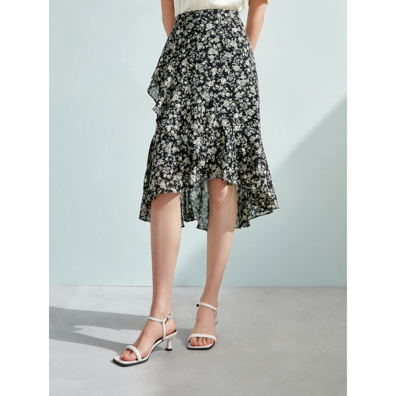 【九月专属】荷叶边气质显瘦半身裙时尚碎花包臀裙X03BQS2356