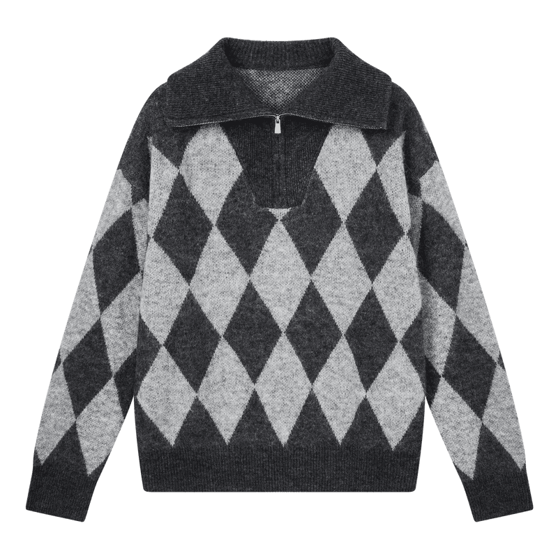 【达人专属】美拉德菱格保暖针织衫半拉链翻领开衫X09BZS8553