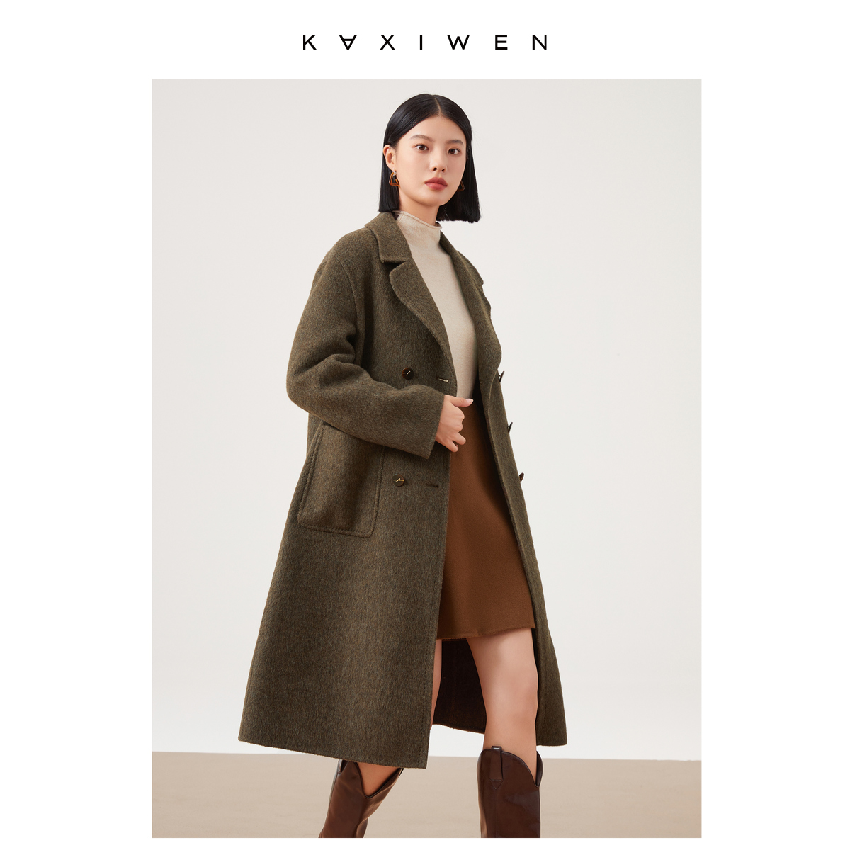 【达人专属】v领双排扣双面呢大衣X10BDE8672