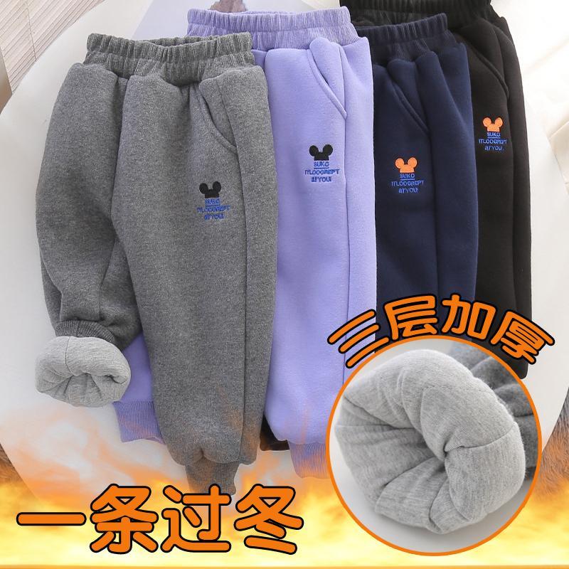 儿童冬季棉裤外穿一条过冬女童宝宝夹棉加绒男童三层一体厚棉裤子