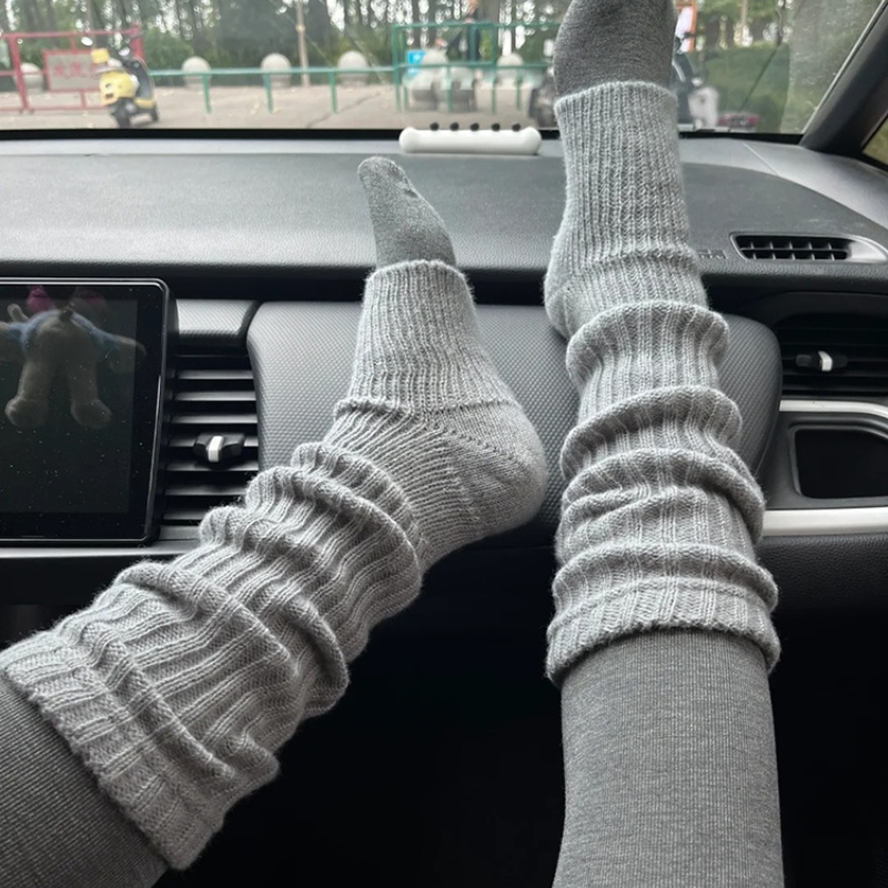 灰色堆堆袜套袜子女款2025秋冬y2k针织小腿袜日系长筒袜羊毛腿套