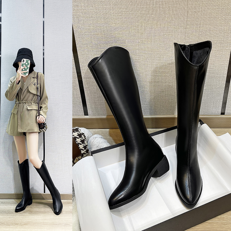 小个子增高长筒新款爆款靴子骑士靴夏季真皮百搭时尚高跟长靴厚底