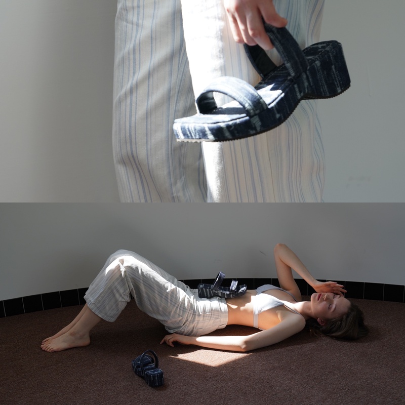Mooreyu摸鱼厚底高跟凉拖鞋女夏外穿法式牛仔布一字拖网红凉鞋女