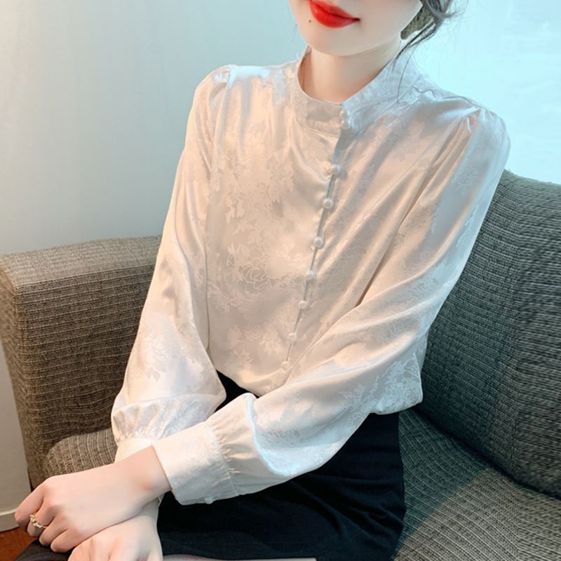 【牡丹花】新中式盘扣国风法式上衣女装别致外穿小衫缎面气质上衣