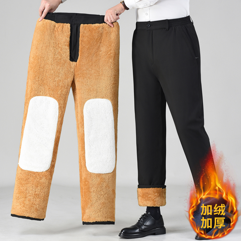 冬季加绒加厚休闲长裤外穿男爸爸裤子高腰宽松中老年人爷保暖棉裤