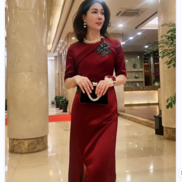 0042-时尚喜妈妈中式气质旗袍连衣裙复古显瘦轻奢修身网红ins礼服