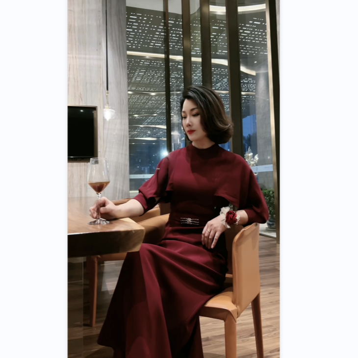 0067-11婚礼女装连衣裙时尚轻奢气质中式酒红色婆婆喜妈妈连衣裙