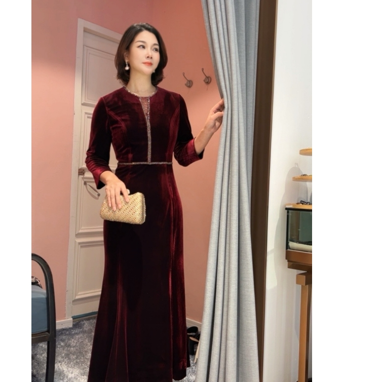 Y-8503喜妈妈气质显瘦时尚长款修身优雅秋冬婚礼宴会喜宴礼服