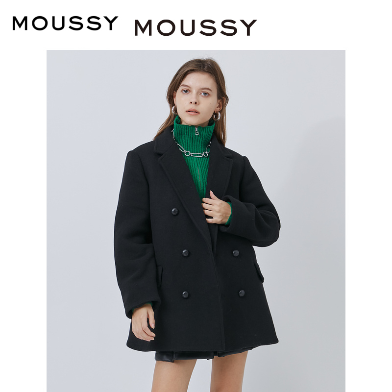 MOUSSY 新品格纹双排扣复古风外套女010FAS30-5690时尚